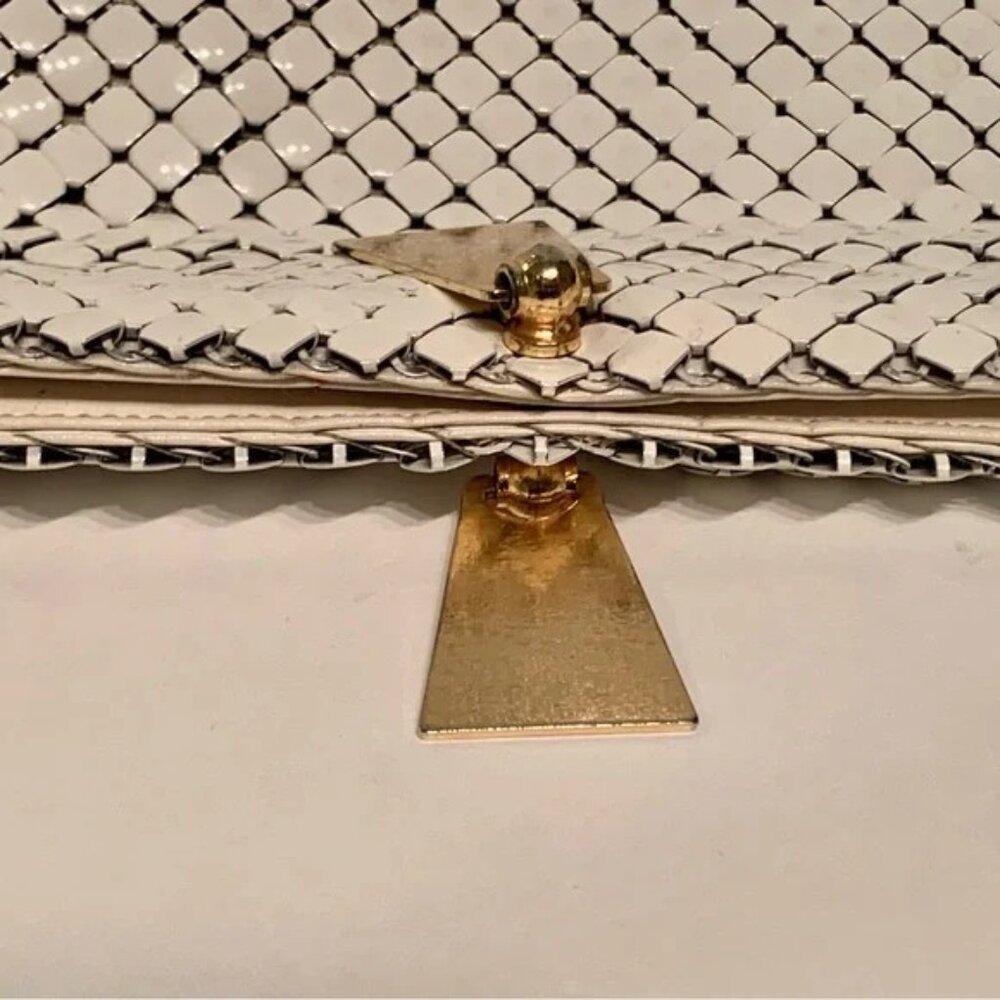 Vintage Whiting & Davis White Metal Mesh Handbag Gold Chain Link Straps 10” - Picture 5 of 12